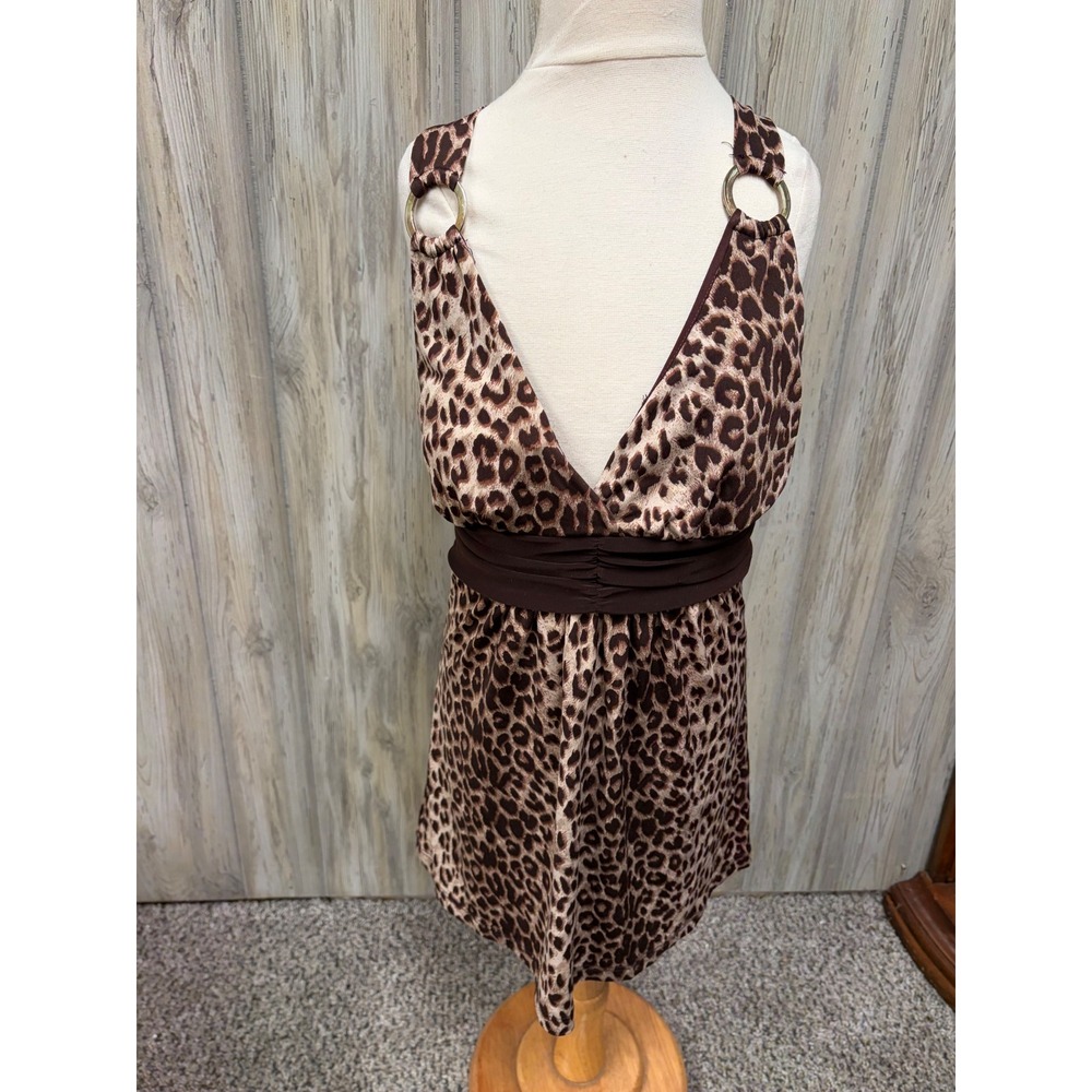 Lipstick Leopard Print Top Neck Ring Detail Brown Animal Print Medium